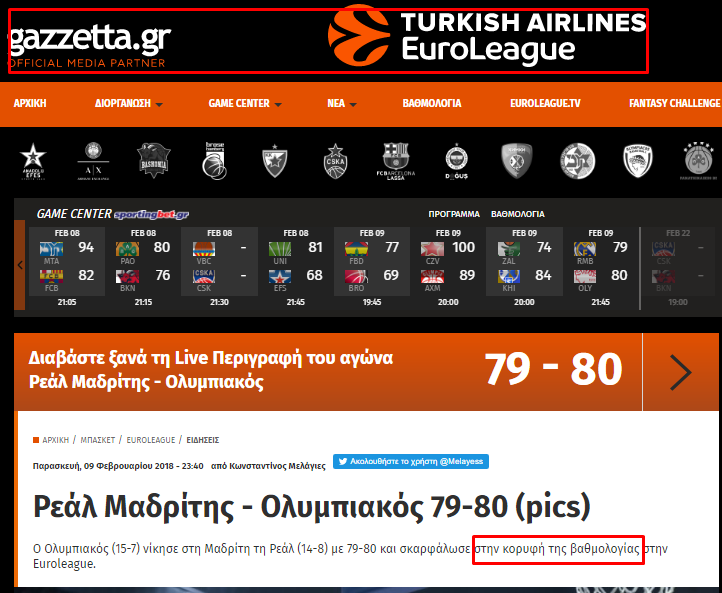 Το ΕΠΙΣΗΜΟ site-συνεργάτης της Euroleague έχει... αποκλειστική βαθμολογία! (pic)
