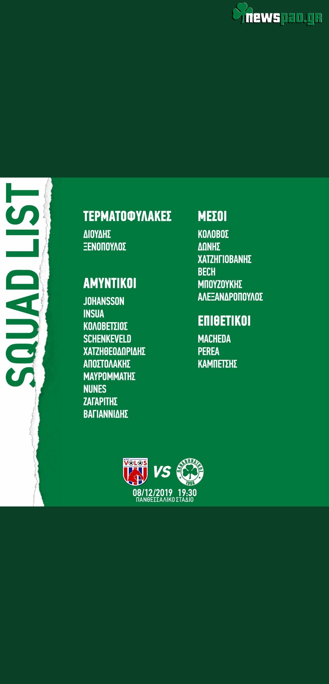 Επίσημο: Η αποστολή του Παναθηναϊκού για Βόλο