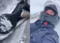 Ντελιβεράς έπεσε πέντε φορές από τη μηχανή στα χιόνια για να πάει μια παραγγελία (vid)