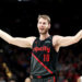 PORTLAND, OR - APRIL 10: Jake Layman #10 of the Portland Trail Blazers reacts in the fourth quarter against the Sacramento Kings during their game at Moda Center on April 10, 2019 in Portland, Oregon. NOTE TO USER: User expressly acknowledges and agrees that, by downloading and or using this photograph, User is consenting to the terms and conditions of the Getty Images License Agreement.  (Photo by Abbie Parr/Getty Images)