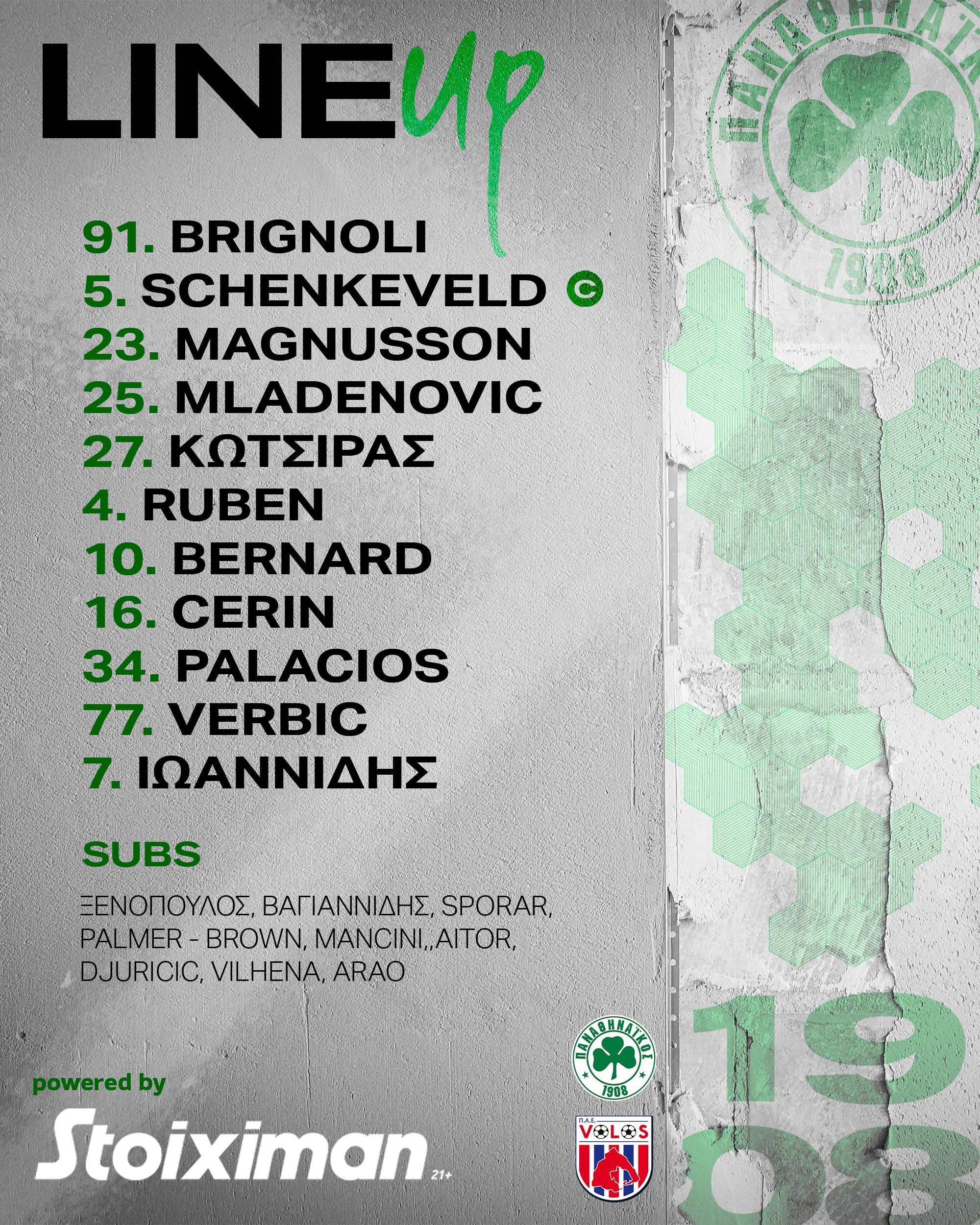 Επίσημο: Η ενδεκάδα του Παναθηναϊκού με Βόλο