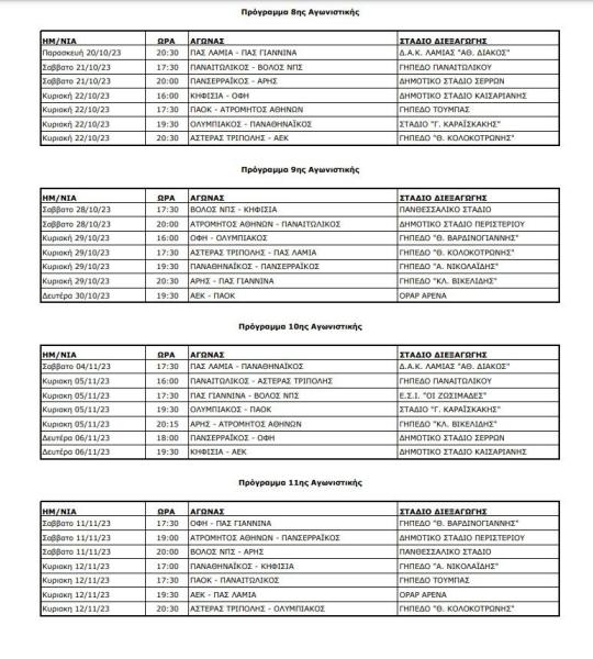 Το πρόγραμμα του Παναθηναϊκού μέχρι την 16η αγωνιστική της Super League!