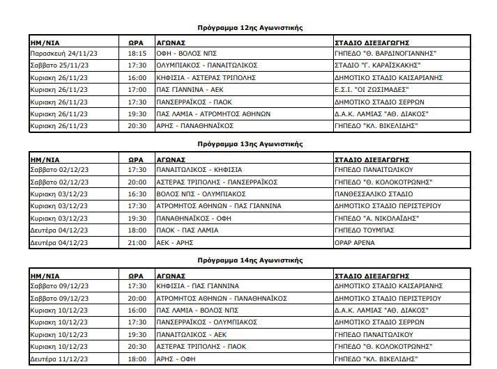 Το πρόγραμμα του Παναθηναϊκού μέχρι την 16η αγωνιστική της Super League!