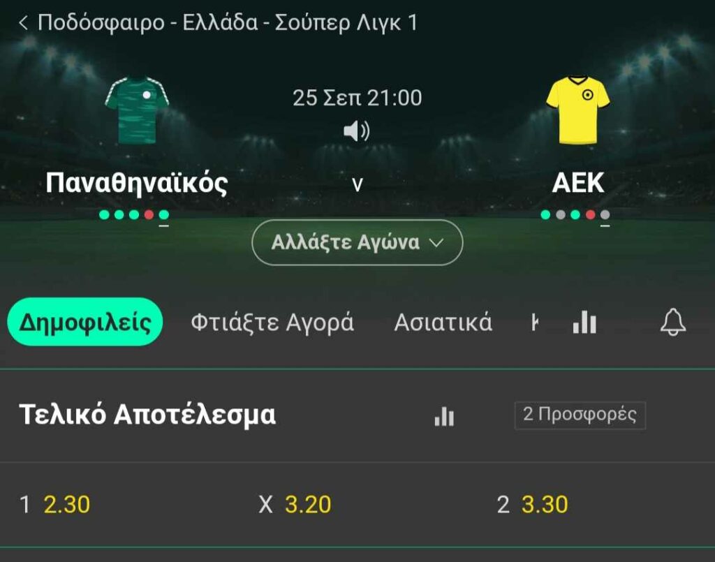 Φαβορί ο Παναθηναϊκός κόντρα στην ΑΕΚ σύμφωνα με τις στοιχηματικές!