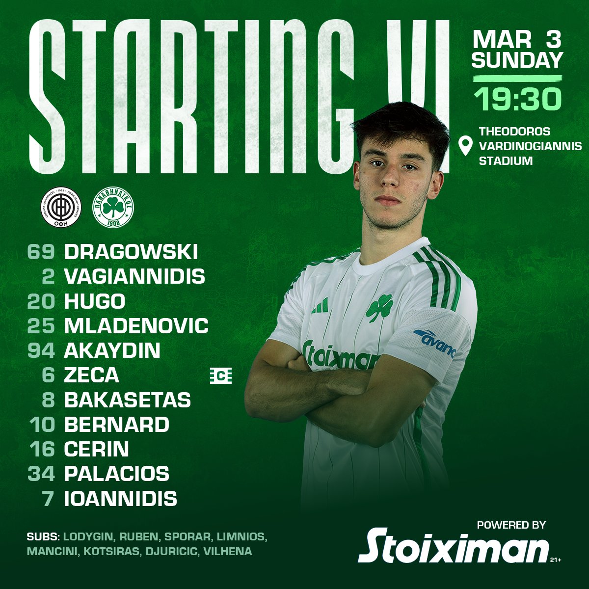 Ακαϊντίν, Ούγκο βασικοί - Η ενδεκάδα του Παναθηναϊκού με ΟΦΗ