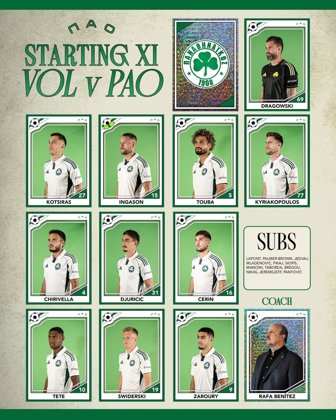 Επίσημο: Η ενδεκάδα του Παναθηναϊκού με Βόλο