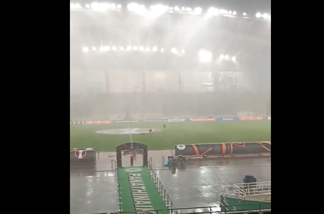 Βίντεο: Καταρρακτώδης βροχή στο ΟΑΚΑ πριν το Παναθηναϊκός – Στουρμ Γκρατς