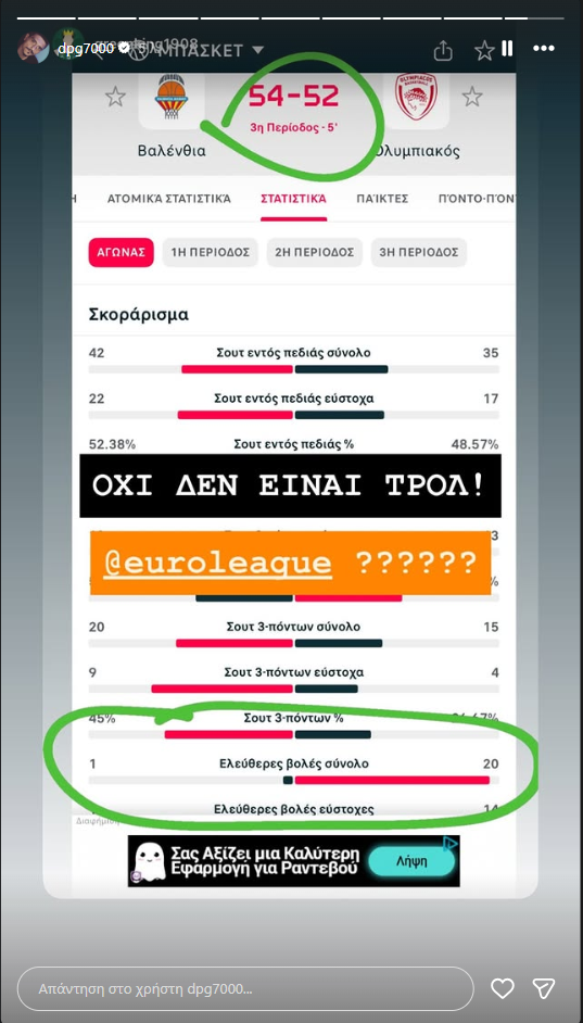 Ο Γιαννακόπουλος έκανε story τις βολές στο Βαλένθια - Ολυμπιακός